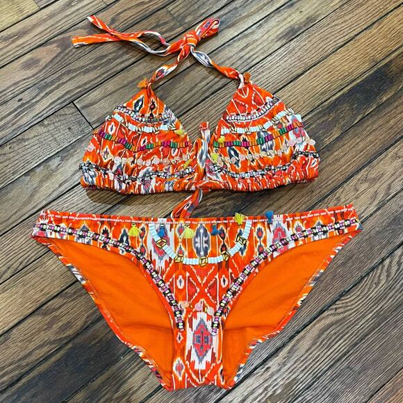 NWT ASOS DESIGN Ikat Print Bead Embellished Trim Bikini Bottom US 12 36DD - Picture 5 of 11